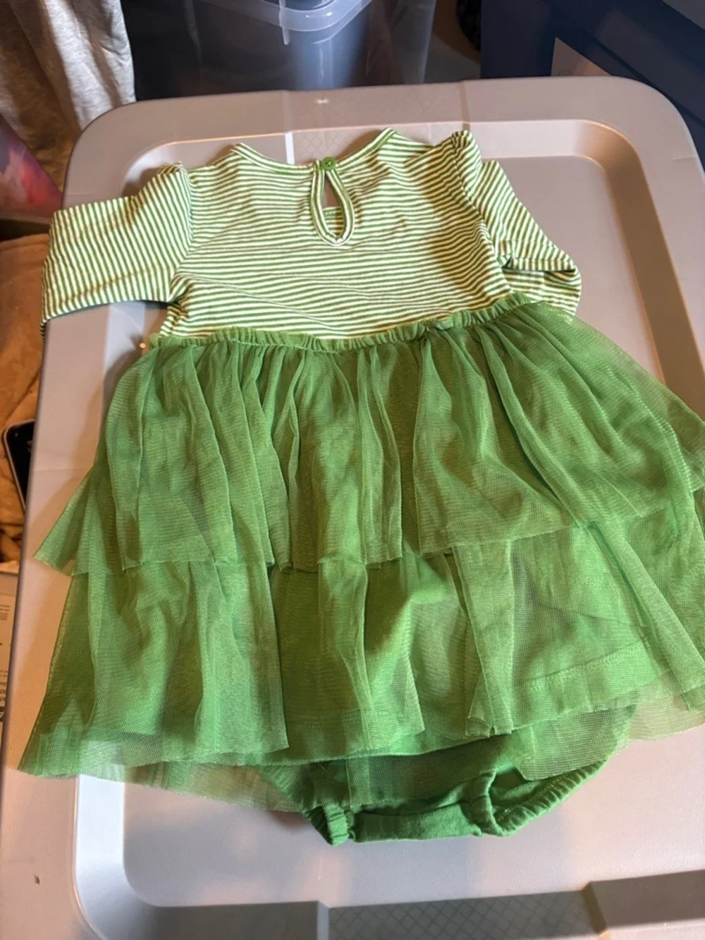Carter's Green and White Striped Dress with Tulle Skirt